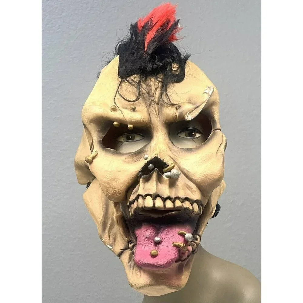 VTG IEW Full-Face Latex Punk Rock Zombie HALLOWEEN MASK Mohawk Undead Scary READ